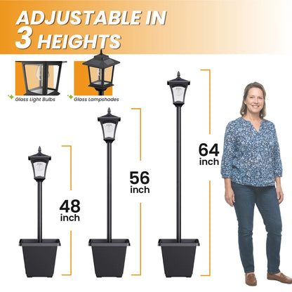 65” Solar Lamp Post Light with Planter – Waterproof Outdoor Garden Light, Warm White Glass Solar Pole for Patio, Yard & Pathway