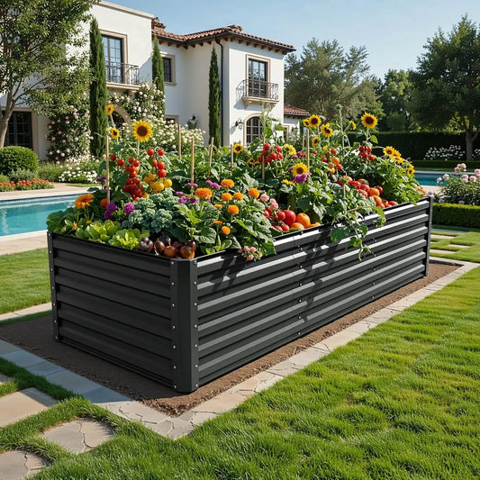 Raised Garden Bed Kit with Gloves & Support Bars Outdoor Planter Box
